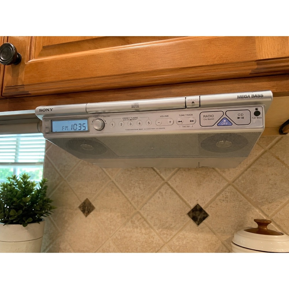 Sony ICF-CD543RM Under Cabinet CD Clock Radio Mega Bass Silver FM AM Weather